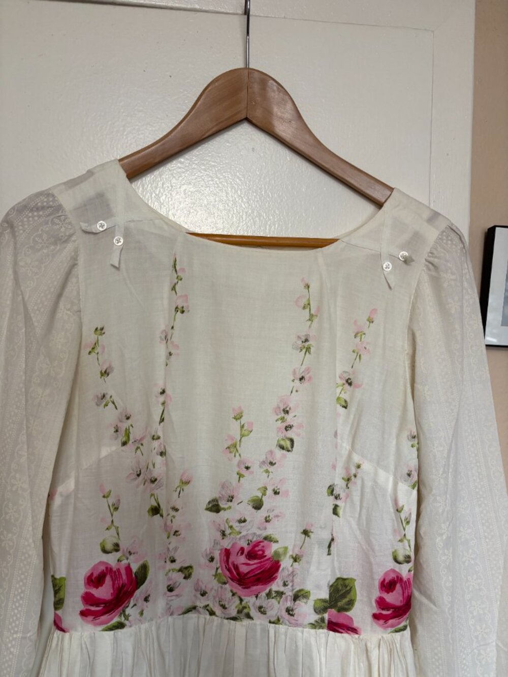 Vintage Pink Roses Floral Long Sleeve Midi Dress - Picture 7 of 8